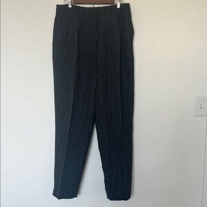 Eddie Bauer AKA Classic Trousers Black White Pinstripe Linen Dress Pants Size 14